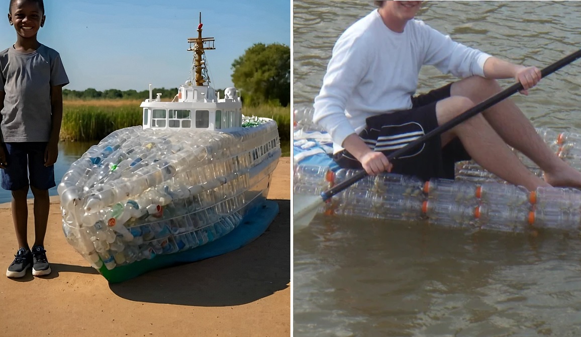 Instructions on how to make a boat from plastic bottles